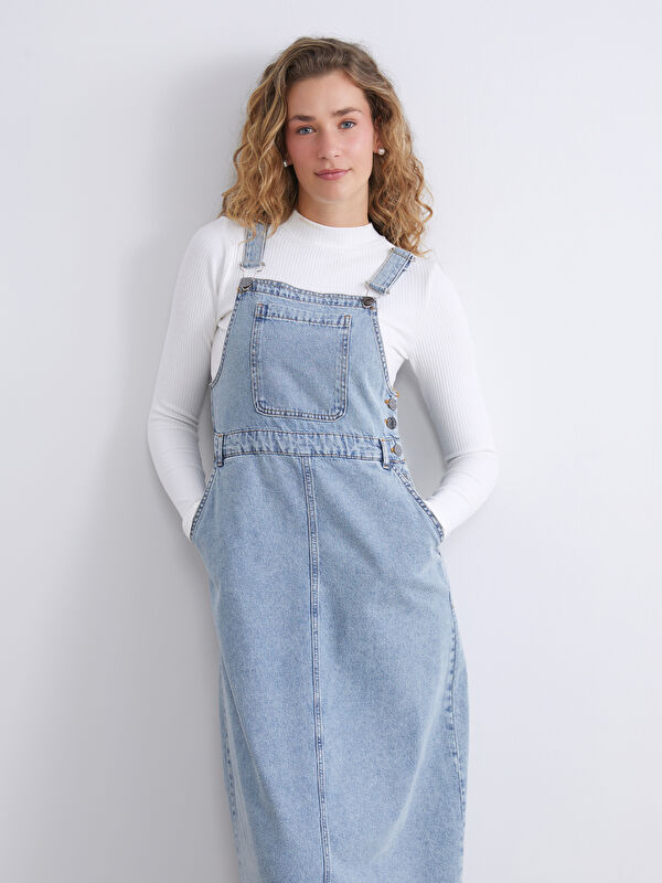 LCW Modest Kare Yaka Jean Elbise