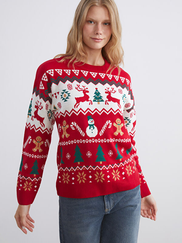 LCW Vision Crew Neck New Year-Themed Women's Knitwear Sweater