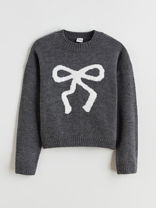 LCW Kids Crew Neck Bow Patterned Girls' Sweater