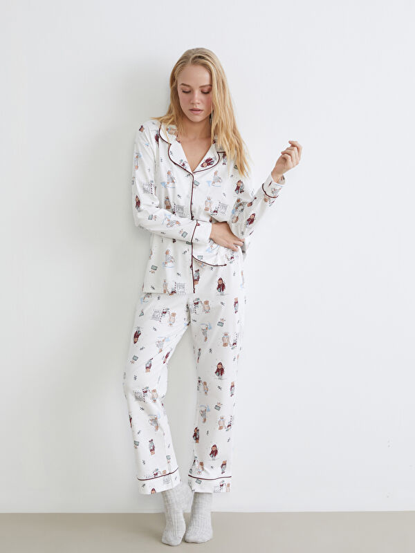 LCW DREAM Gömlek Yaka Yılbaşı Temalı Kadın Pijama Takımı