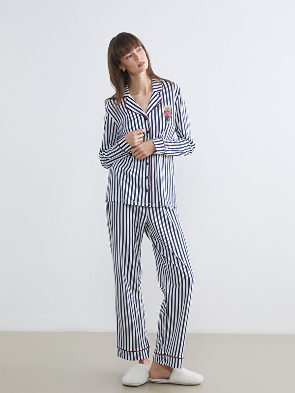 LCW DREAM Beli Lastikli Çizgili Kadın Pijama Alt