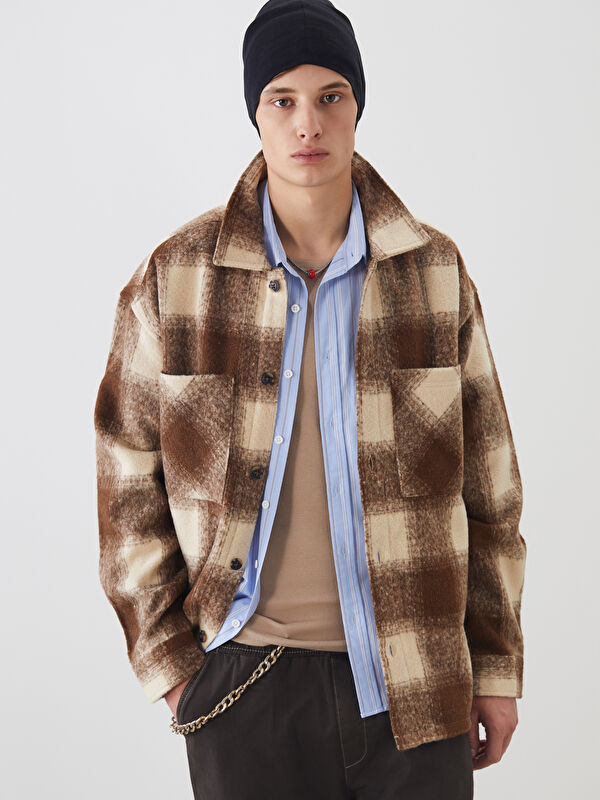 XSIDE Comfortable Fit Long Sleeve Plaid Men's Shirt Jacket