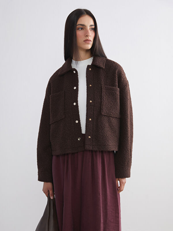 LCW Vision Gömlek Yaka Oversize Kadın Pelüş Ceket