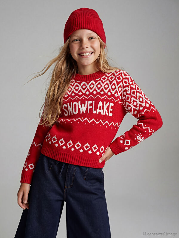 LCW Kids Crew Neck Patterned Girls' Knitwear Sweater