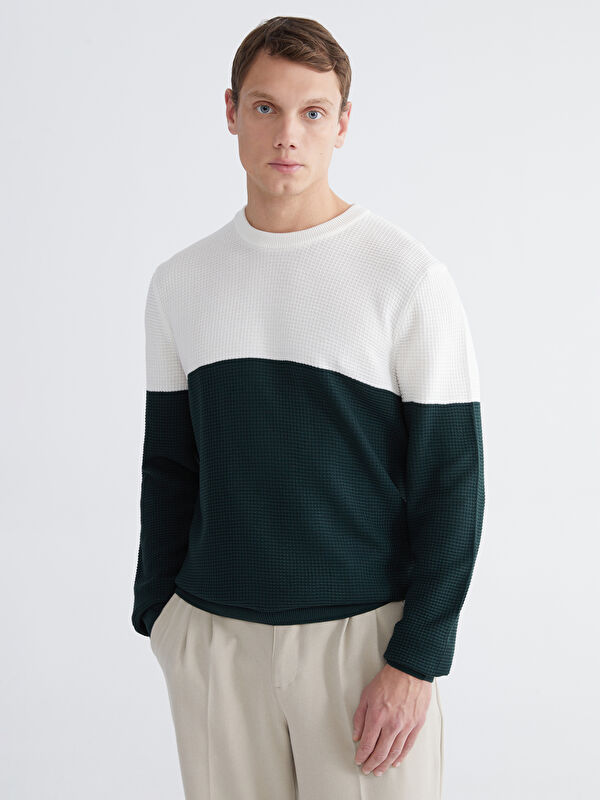 LCW Vision Crew Neck Color Block Men's Knitwear Sweater