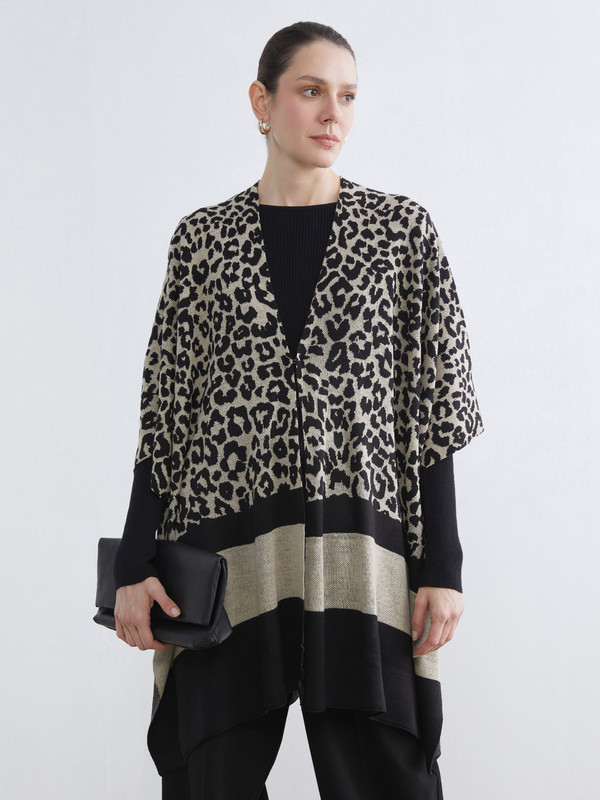 LCW Grace Leopard Patterned Oversize Women's Knitwear Poncho