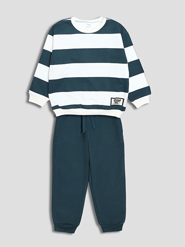 LCW Kids طقم سويت شيرت وبنطال رياضي مخطط للأولاد