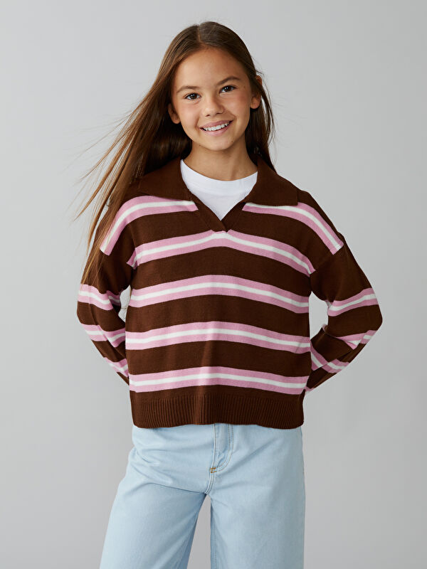LCW Kids Polo Yaka Kız Çocuk Triko Kazak
