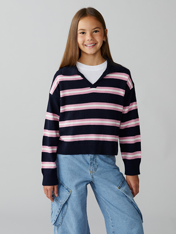 LCW Kids Polo Yaka Kız Çocuk Triko Kazak