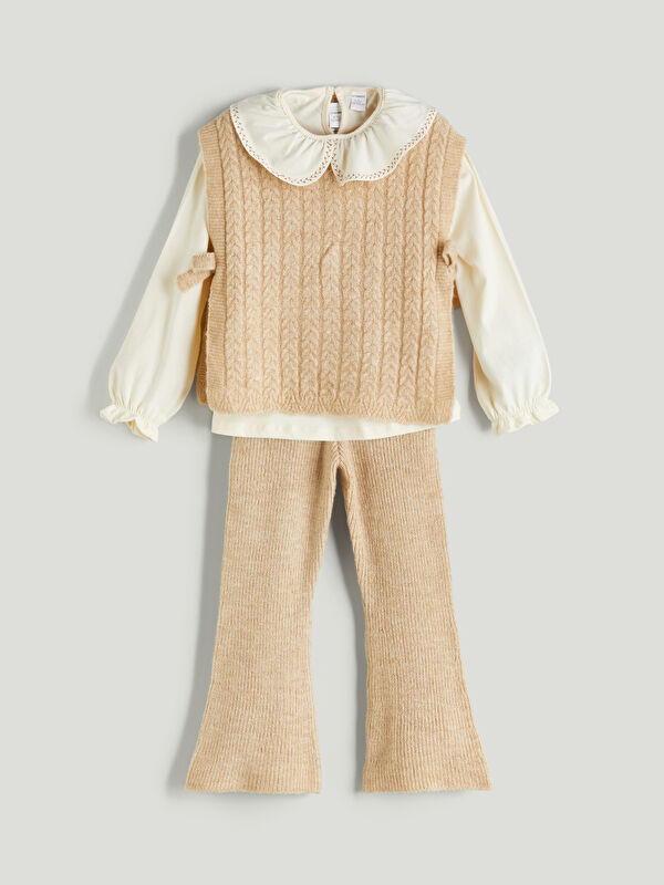 LCW Kids Kız Çocuk Bebe Yaka Bluz, Triko Süveter ve Pantolon Takım