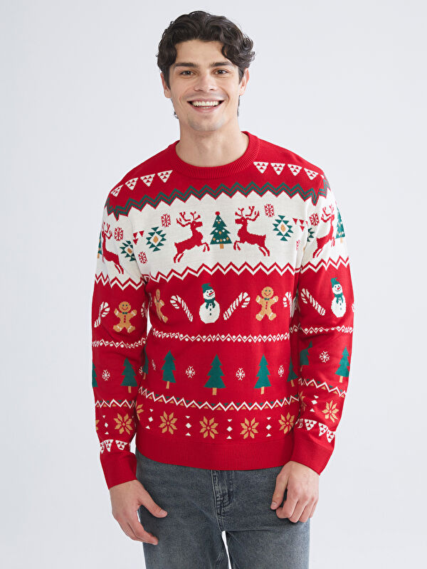 XSIDE Crew Neck New Year Themed Men's Knit Sweater