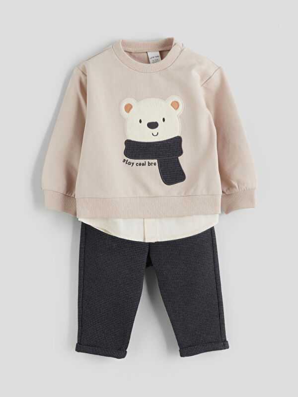 LCW baby سویشەرت و پانتۆڵی منداڵی کوڕ گۆڵدوزکراو ٢ دانە
