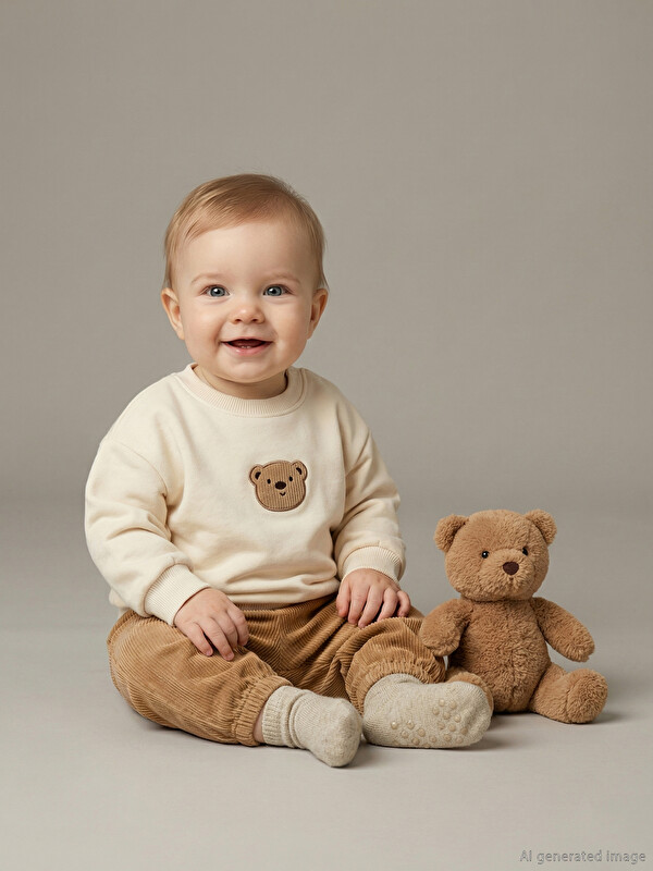 LCW baby Bisiklet Yaka Erkek Bebek Sweatshirt ve Pantolon