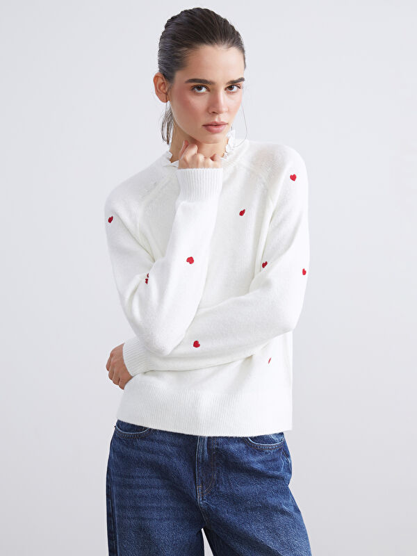 LCW Vision Turtleneck Heart Embroidered Women's Knit Sweater