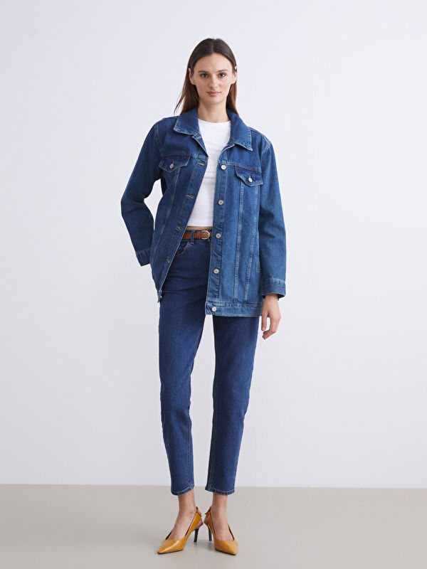 LCW Jeans Beli Kemerli Mom Fit Kadın Jean Pantolon