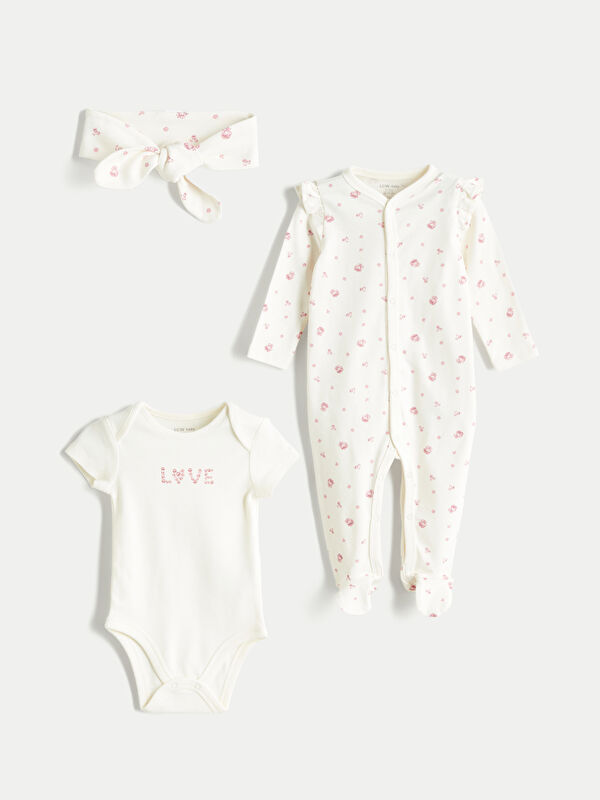 LCW baby Bisiklet Yaka Kız Bebek Hastane Çıkış Seti