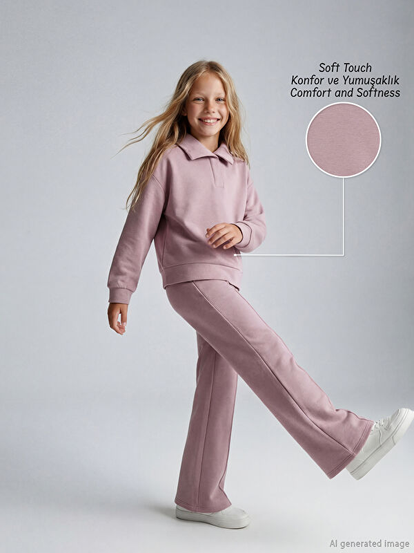 LCW Kids Polo Yaka Kız Çocuk Soft Touch Sweatshirt ve Eşofman Alt