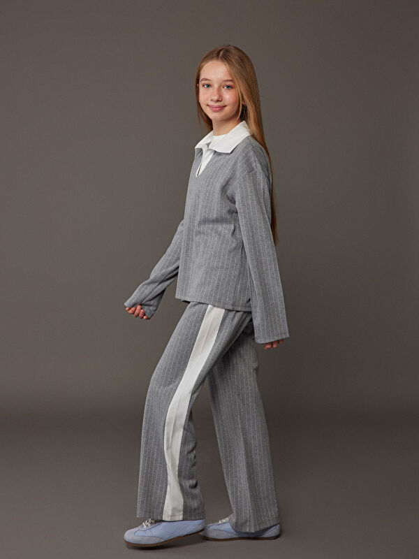 LCW Kids Polo Yaka Çizgili Kız Çocuk Sweatshirt ve Tayt