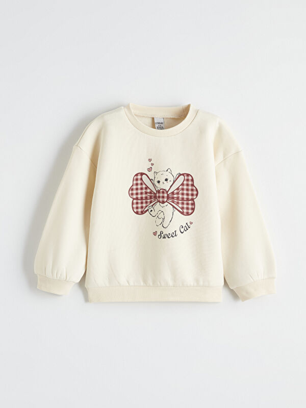 LCW Kids Sweat-shirt Épais Imprimé pour Filles à Col Rond