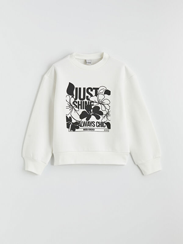 LCW Kids Sweat-shirt Épais Imprimé pour Filles à Col Rond