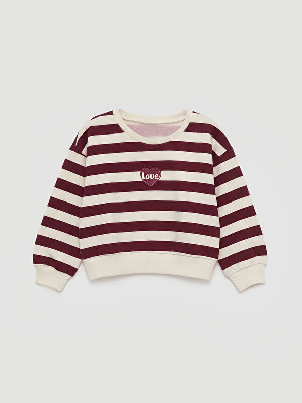 LCW Kids Sweat-shirt Épais Rayé pour Filles à Col Rond