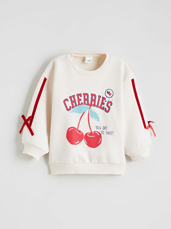LCW Kids Sweat-shirt Épais Imprimé Cerise pour Filles
