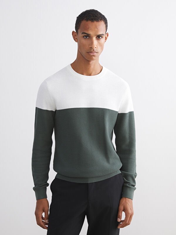 LCW Vision Crew Neck Color Block Men's Knitwear Sweater