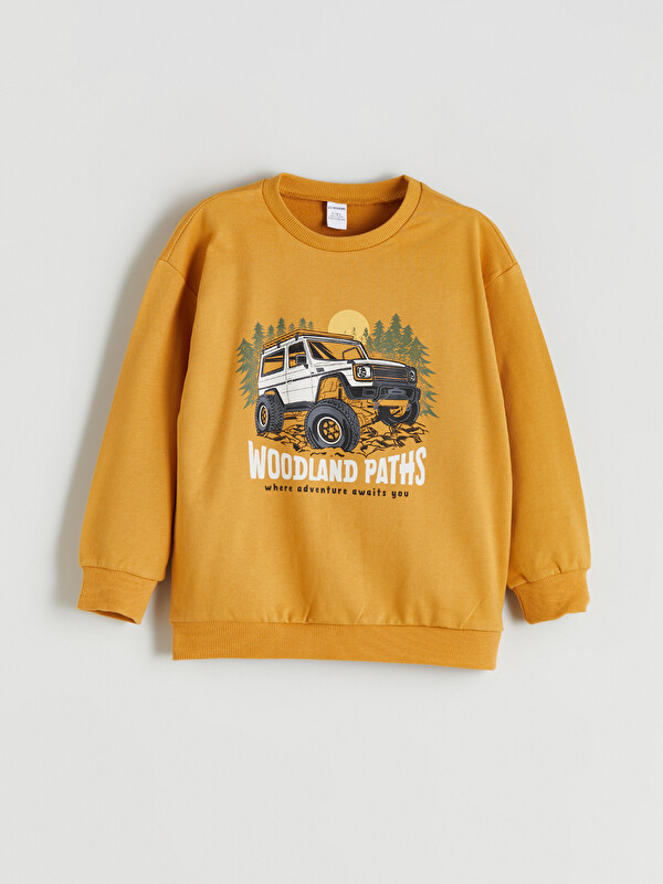 LCW Kids Bisiklet Yaka Araba Baskılı Erkek Çocuk Sweatshirt