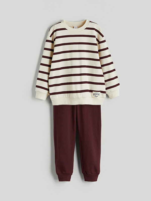 LCW Kids Bisiklet Yaka Çizgili Erkek Çocuk Sweatshirt ve Eşofman Alt 2'li