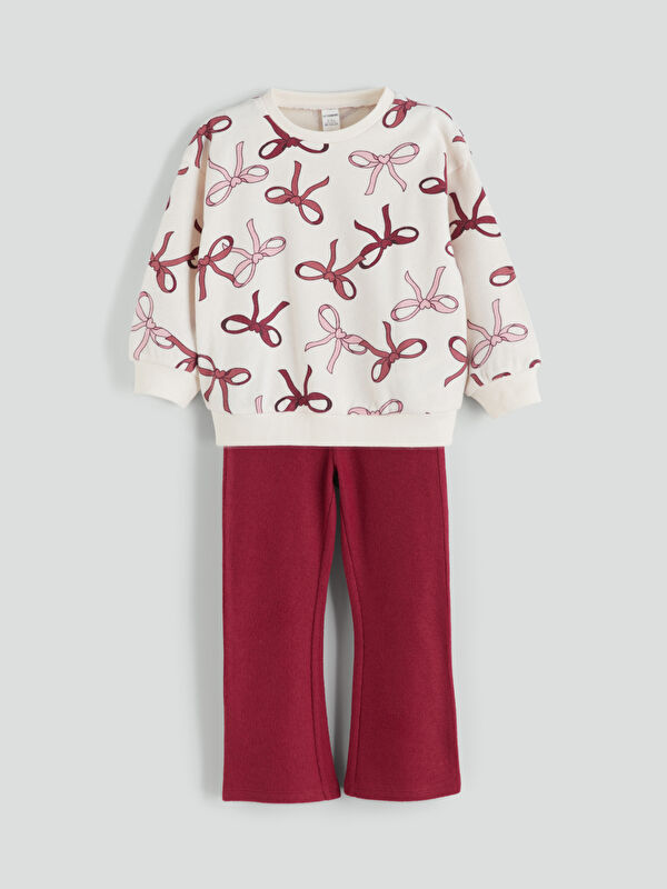LCW Kids Bow Detailed Thick Girls' Sweatshirt and Pants