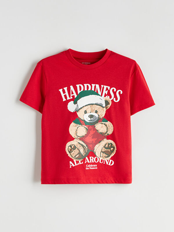 LCW Kids Bisiklet Yaka Ayı Teddy Baskılı Erkek Çocuk Tişört