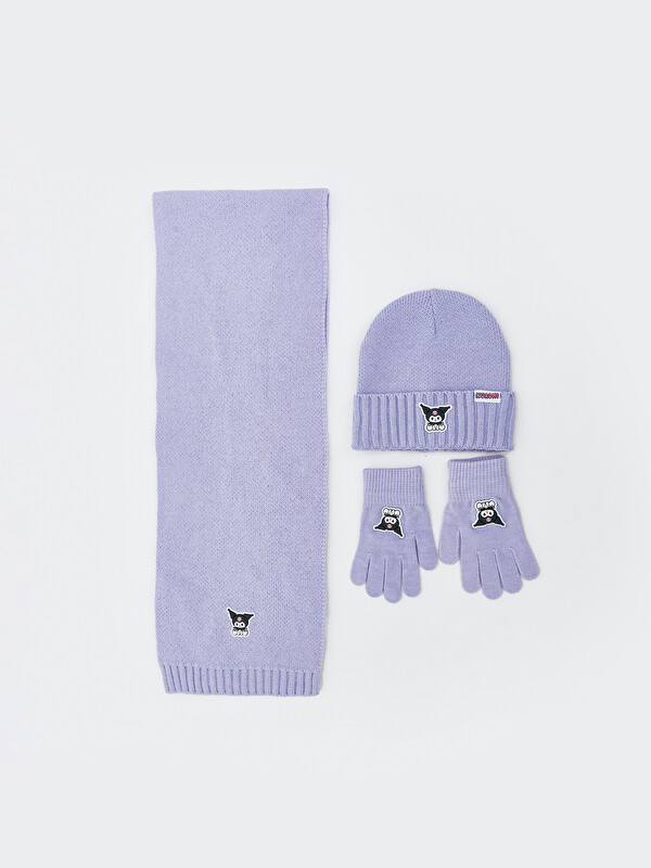 LCW ACCESSORIES Kuromi Embroidered Girls' Scarf Beanie and Glove Set