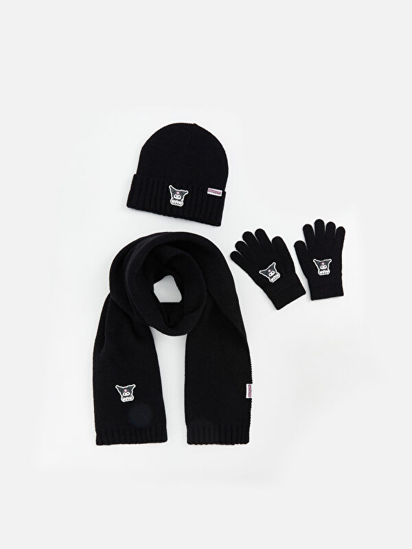 LCW ACCESSORIES Kuromi Embroidered Girls' Scarf Beanie and Glove Set