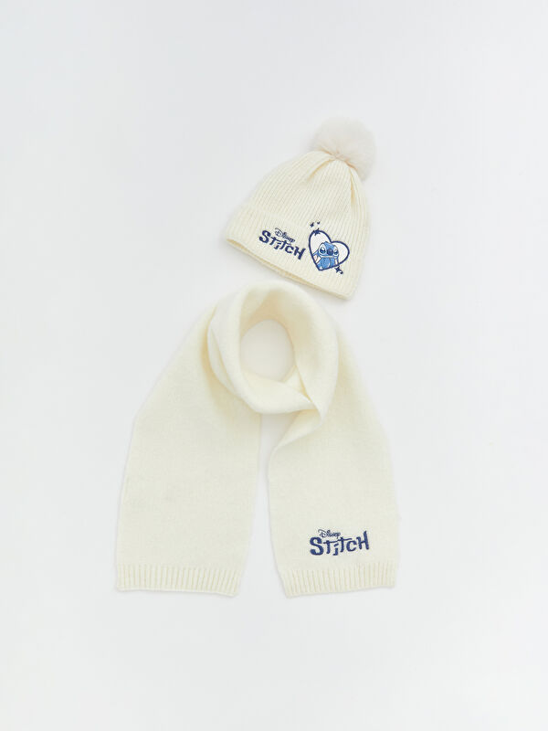 LCW ACCESSORIES Lilo and Stitch Printed Girls' Beanie and Scarf