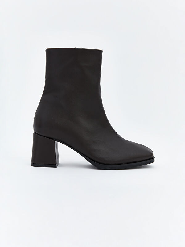 Deri Görünümlü Kadın Topuklu Bot - Görsel 3