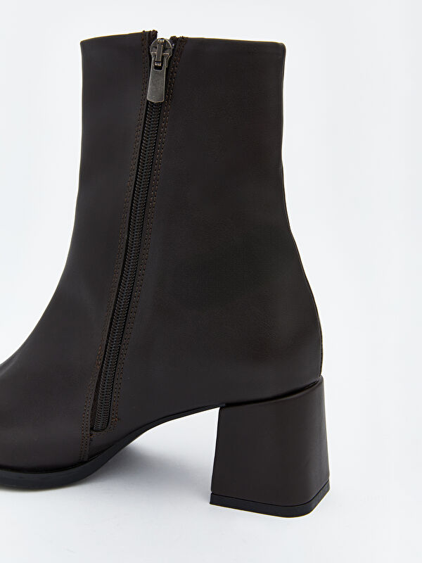 Deri Görünümlü Kadın Topuklu Bot - Görsel 7