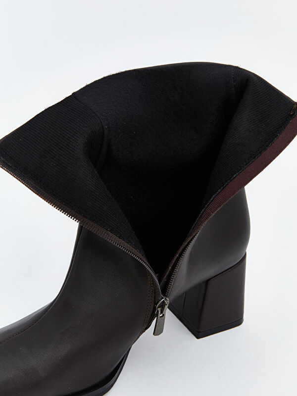 Deri Görünümlü Kadın Topuklu Bot - Görsel 8