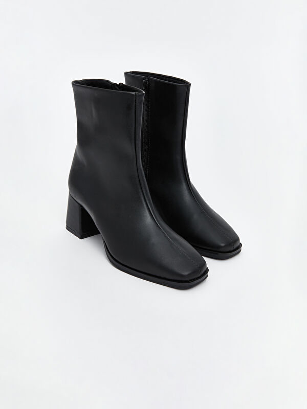 Deri Görünümlü Kadın Topuklu Bot - Görsel 2