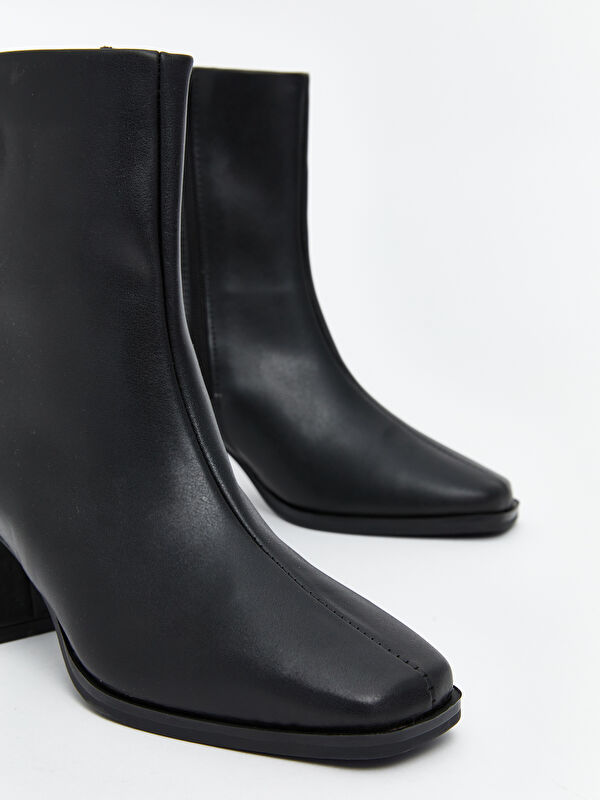 Deri Görünümlü Kadın Topuklu Bot - Görsel 4