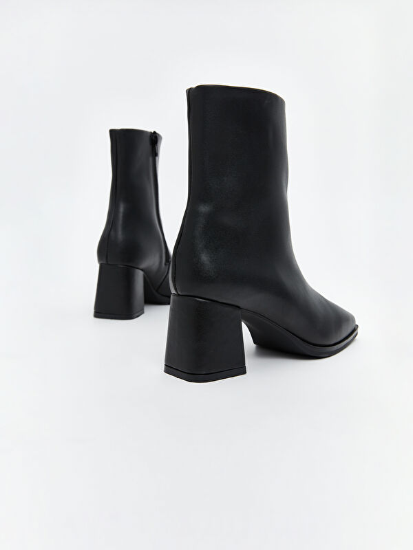 Deri Görünümlü Kadın Topuklu Bot - Görsel 6