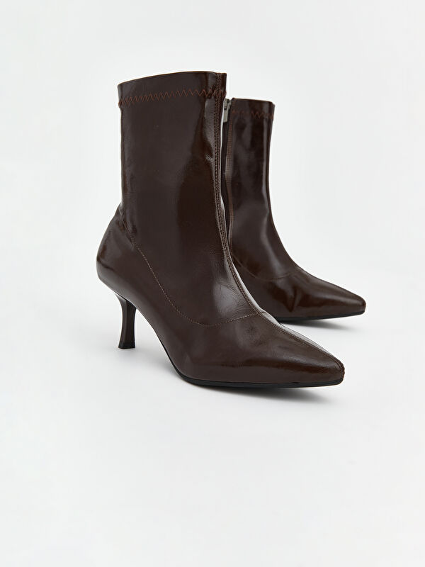 Deri Görünümlü Kadın Topuklu Bot - Görsel 4