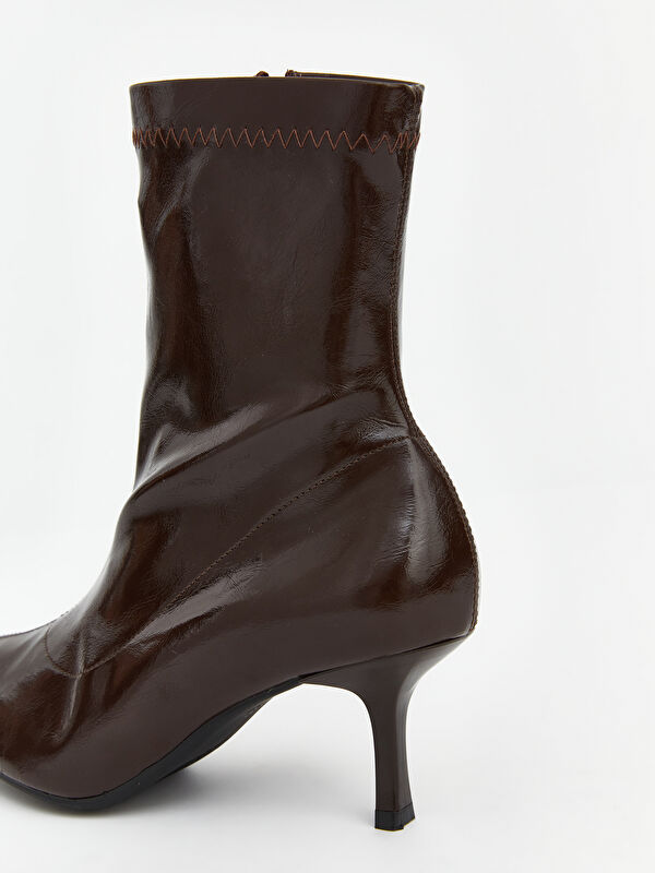 Deri Görünümlü Kadın Topuklu Bot - Görsel 6