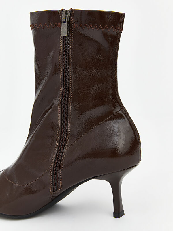 Deri Görünümlü Kadın Topuklu Bot - Görsel 7