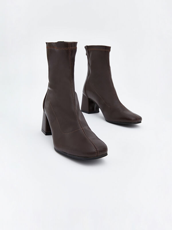 Deri Görünümlü Kadın Topuklu Bot - Görsel 3