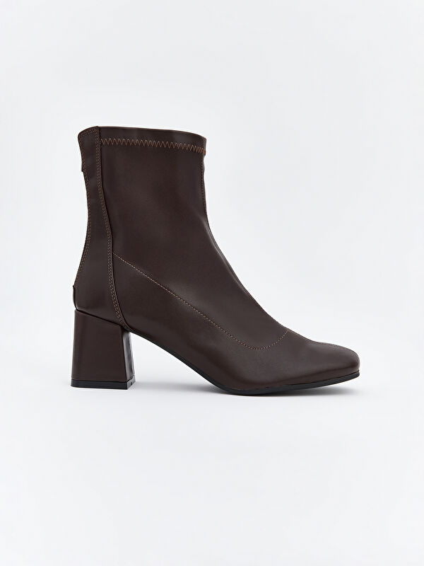 Deri Görünümlü Kadın Topuklu Bot - Görsel 4