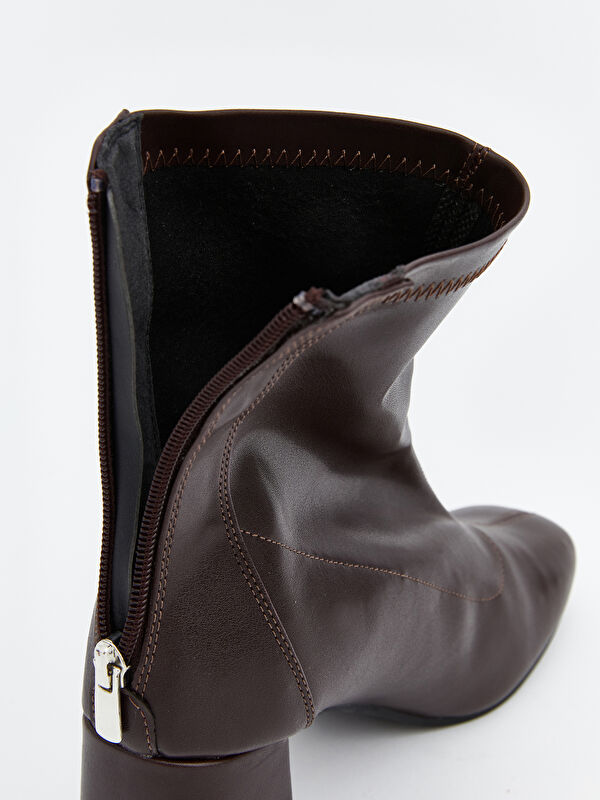 Deri Görünümlü Kadın Topuklu Bot - Görsel 8