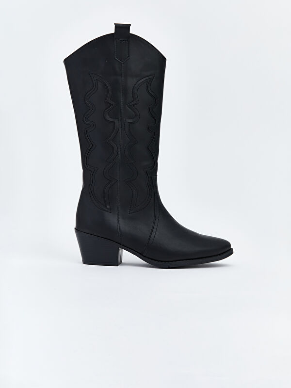 Deri Görünümlü Kadın Kovboy Çizme - Görsel 3