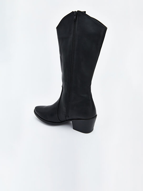 Deri Görünümlü Kadın Kovboy Çizme - Görsel 6