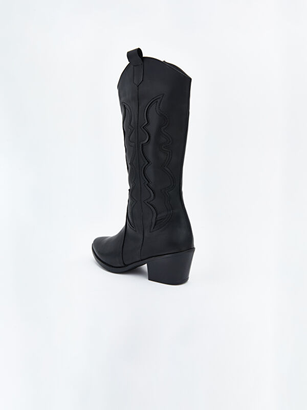 Deri Görünümlü Kadın Kovboy Çizme - Görsel 7