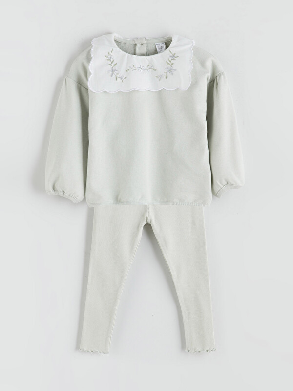 LCW baby Peter Pan Collar Baby Girls' Sweatshirt and Leggings 2 Pack